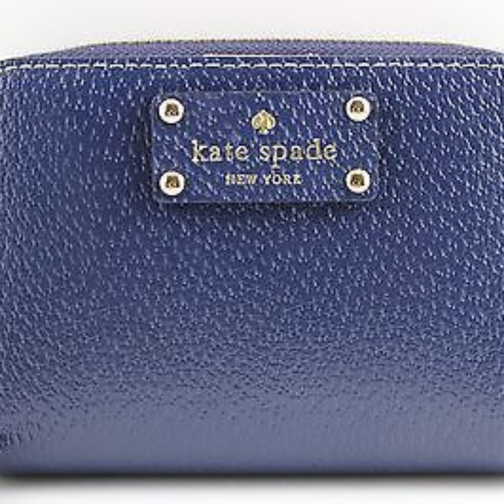 Kate Spade Cara Wellesley French Navy 491 Leather Bifold ID wallet GUC